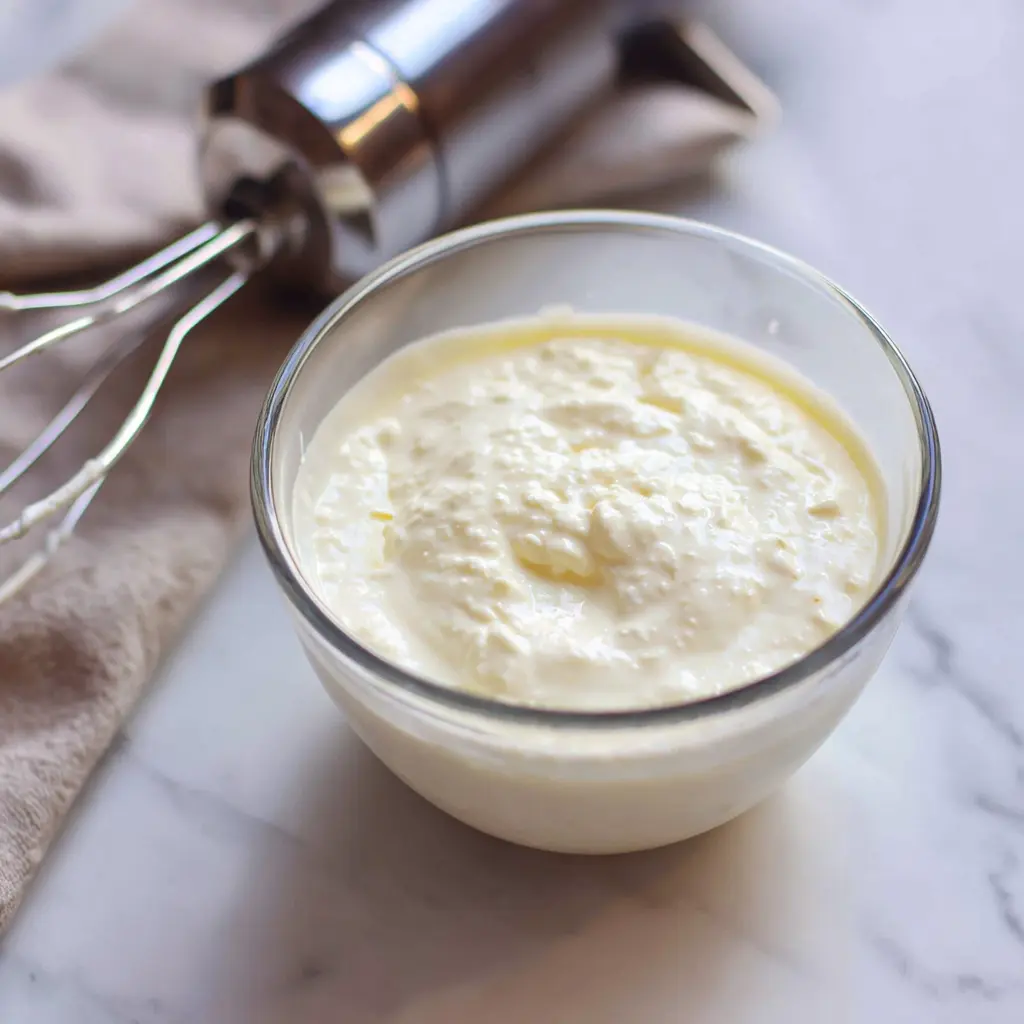 Blended cottage cheese dressing in bowl