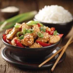 Chicken stir fry garnished and served