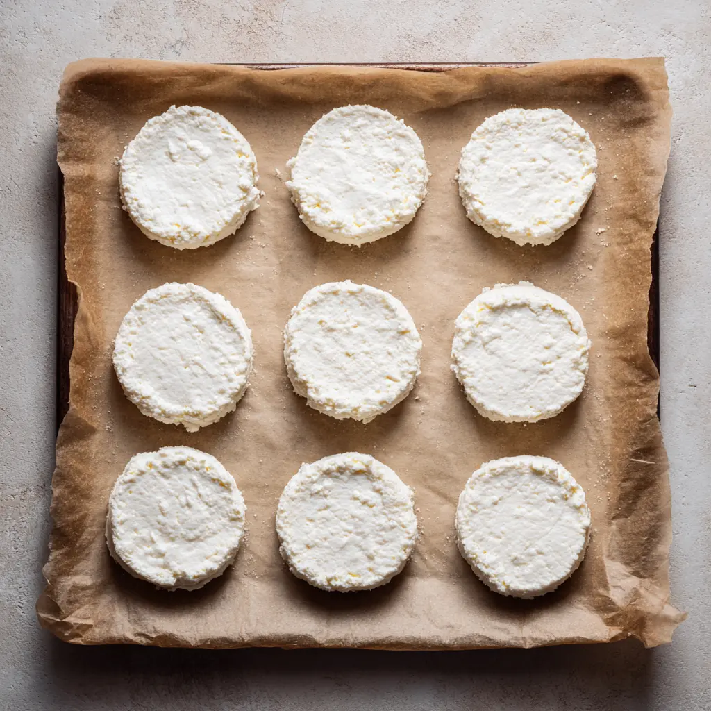 Cottage cheese on baking tray