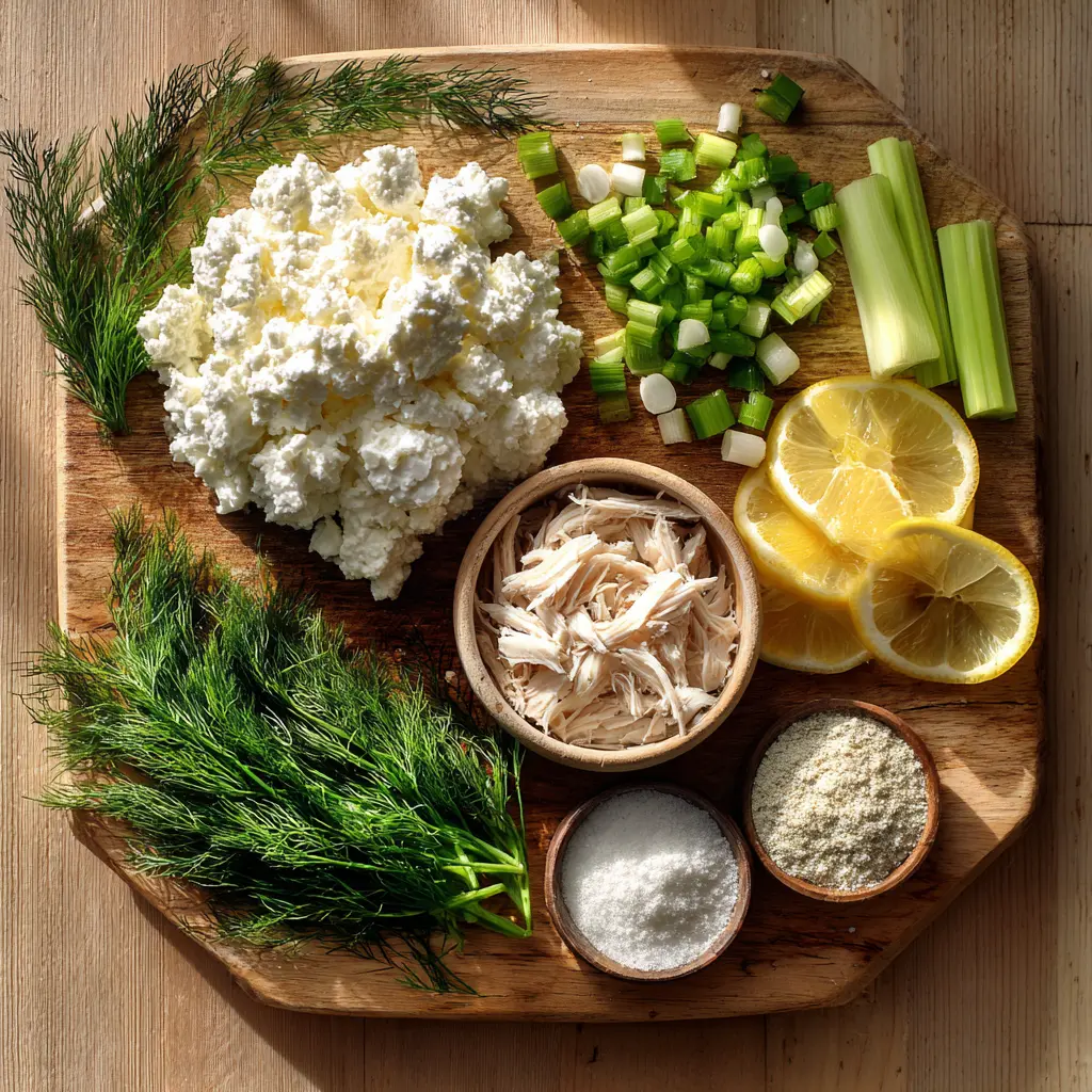 Cottage cheese and chicken salad ingredients