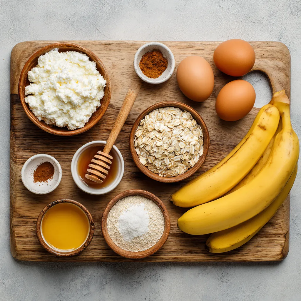 banana cottage cheese muffin ingredients layout