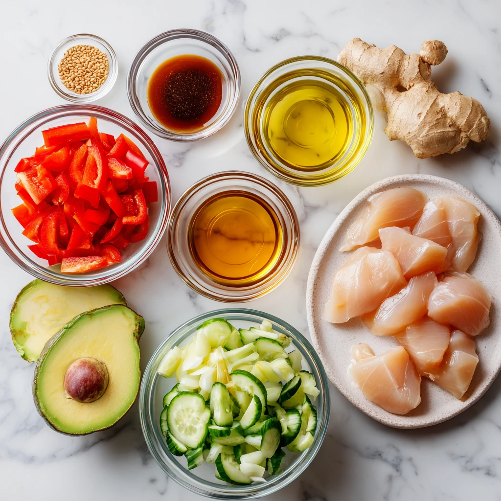 Stir fry ingredients measured for cooking