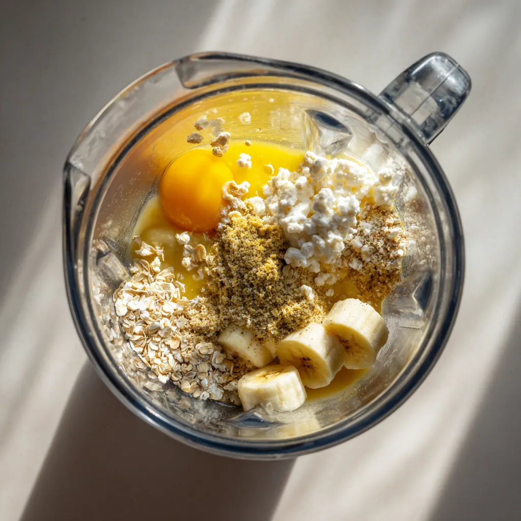 banana cottage cheese muffin batter in blender