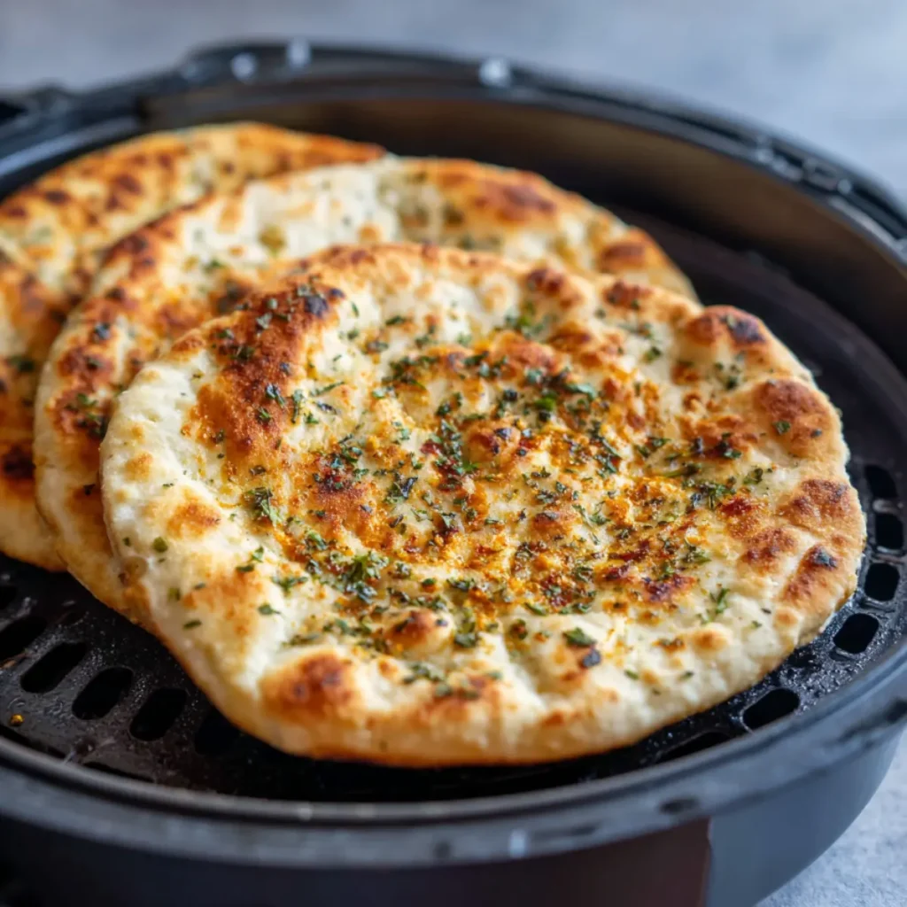 Flatbread cooking in air fryer with crisp edges