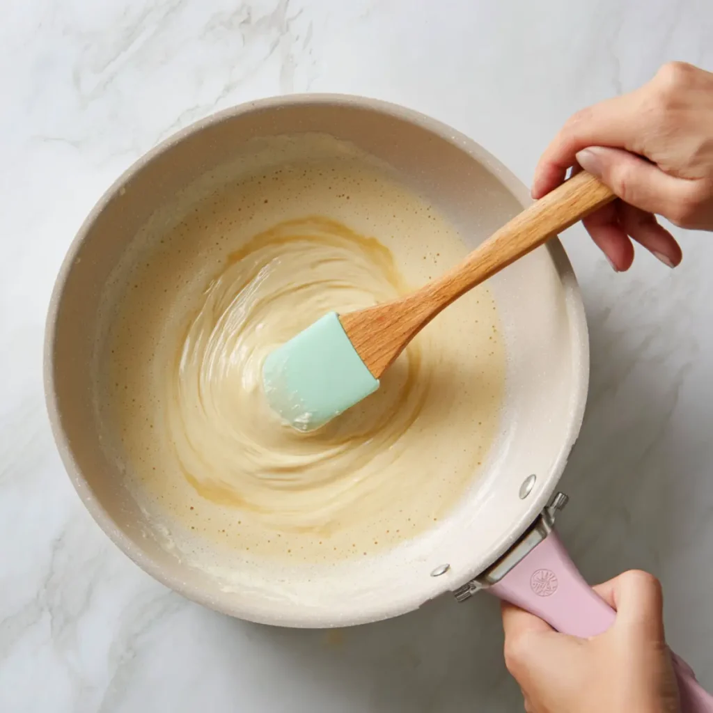 Pouring batter into a pan with silicone spatula