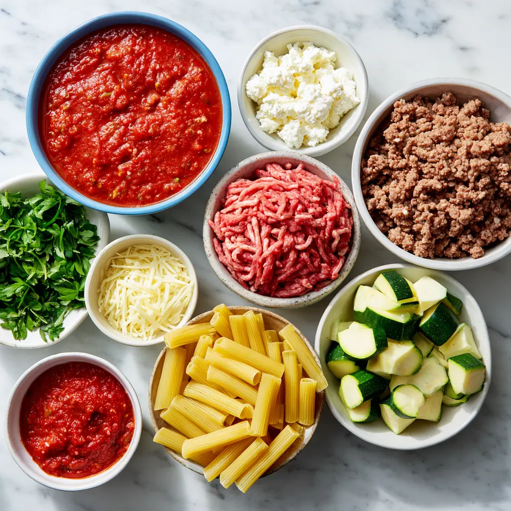 high protein ziti ingredients layout