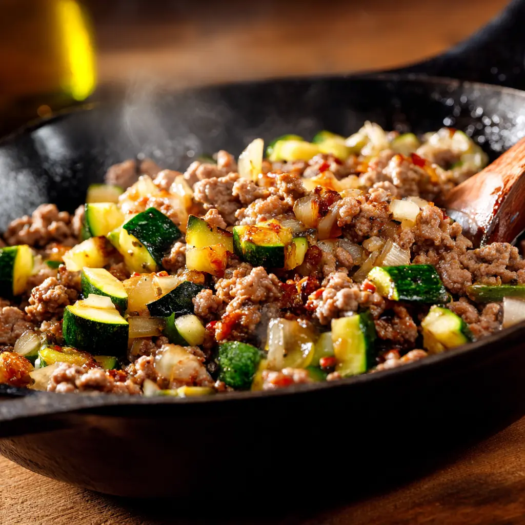 cooking lean beef with zucchini for baked ziti