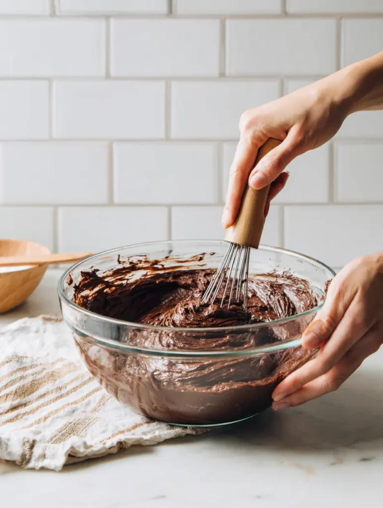 mixing chocolate protein bagel dough step