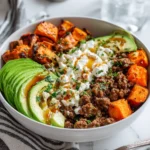 served hot honey ground beef bowl